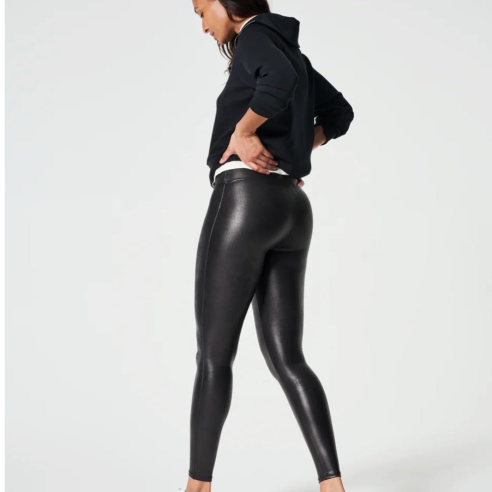spanx Faux Leather Leggings Womens XL Stretch Moto Black